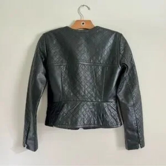 Classic Black Quilted Short Leather Jacket Moto Buttery Lambskin Leather Coat - Picture 5 of 9